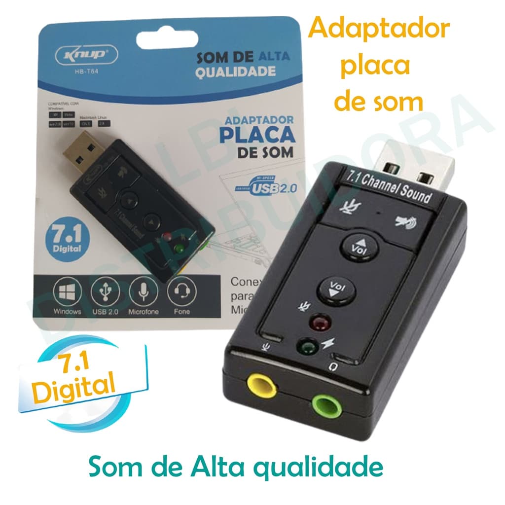 Adaptador Placa De Som Usb 7.1 Entrada P2 Fone E Microfone