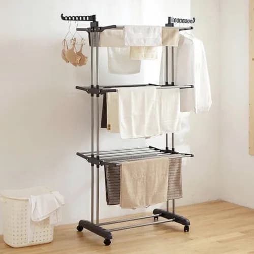 Varal 3 Andares Roupa Aço Reforçado 4 Rodas Dobrável C/ Reforço!