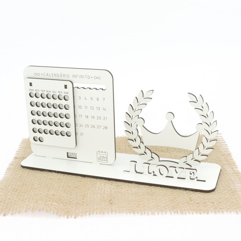 5 Calendário Infinito Personalizado Mdf Branco - Coroa Bebê