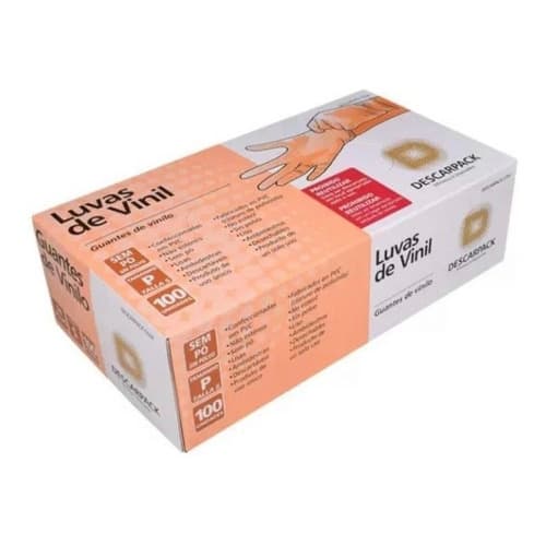 Luva Vinil Sem e com Pó Descartável 100 Unids