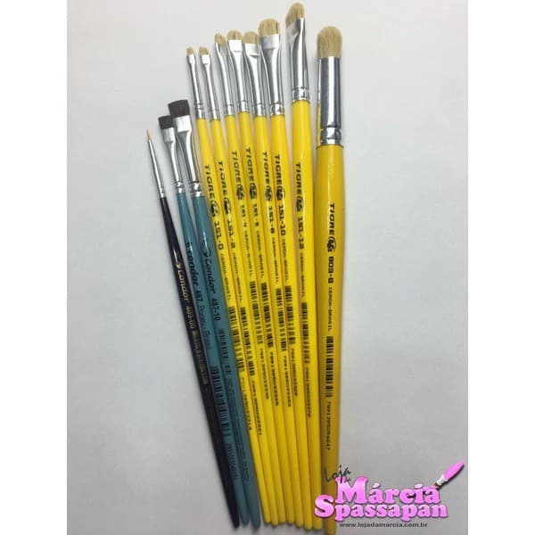 Kit De Pinceis Tigre Cortados e Lixados Para Pintura Em Tecido (10 Pinceis)