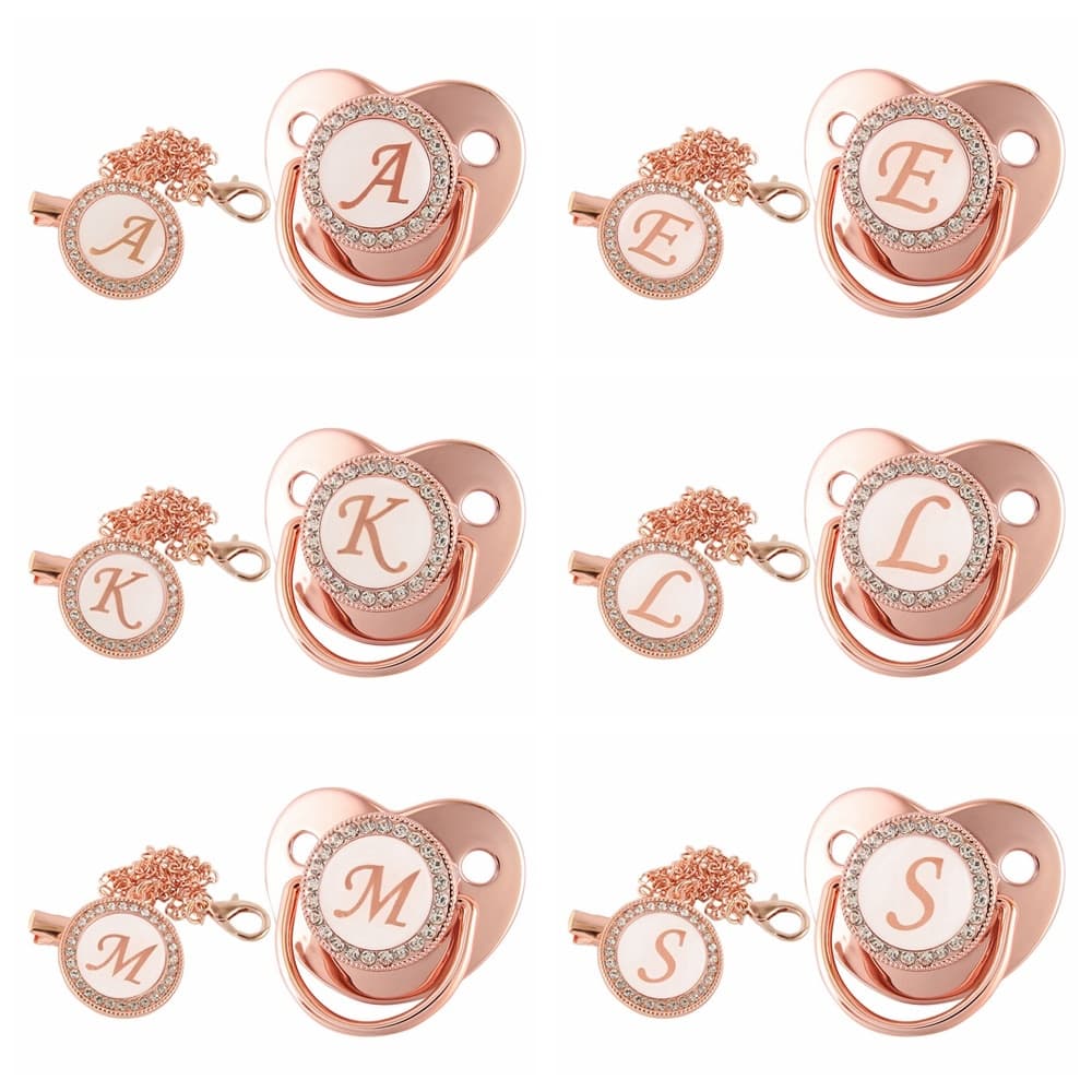 Chupeta Bebê Recém-Nascido Clipe Cadeia Rose Gold Bling Silicone Infantil Titular Naninha Calmante Chuveiro Presentes