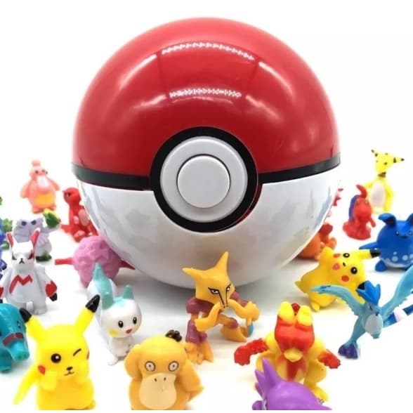 Pokebola Original 7cm + 10 Mini Pokémons Aleatórios em PVC | Pikachu Incluso (Opcional)