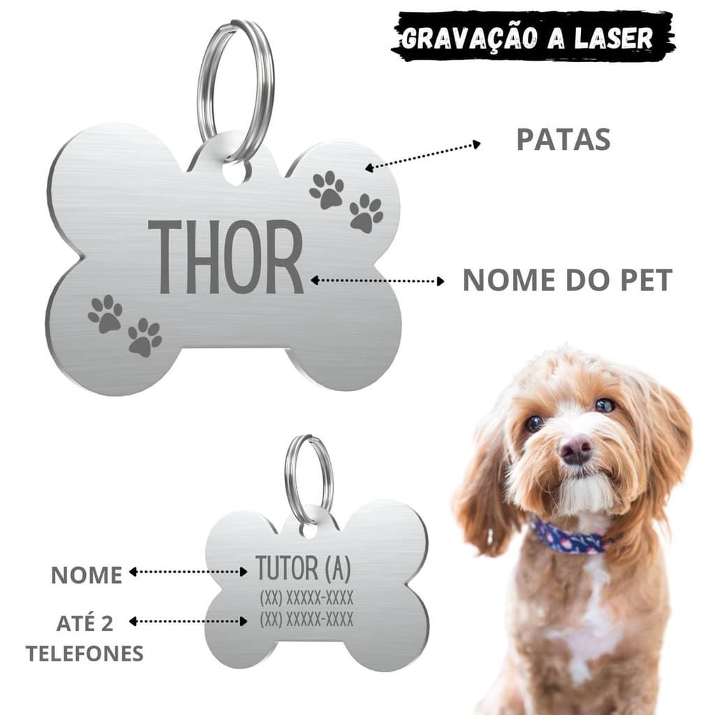 Plaquinha de identificação Pet Placa Pingente Personalizada para Cachorro Gato