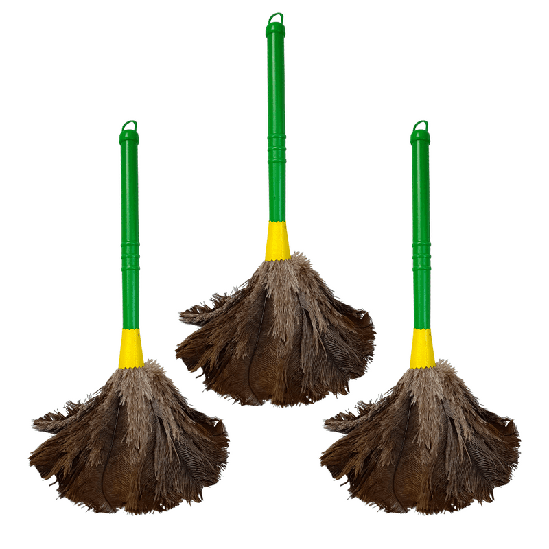 Kit 3 Espanador De Pó Penas De Avestruz Limpa Poeira Moveis