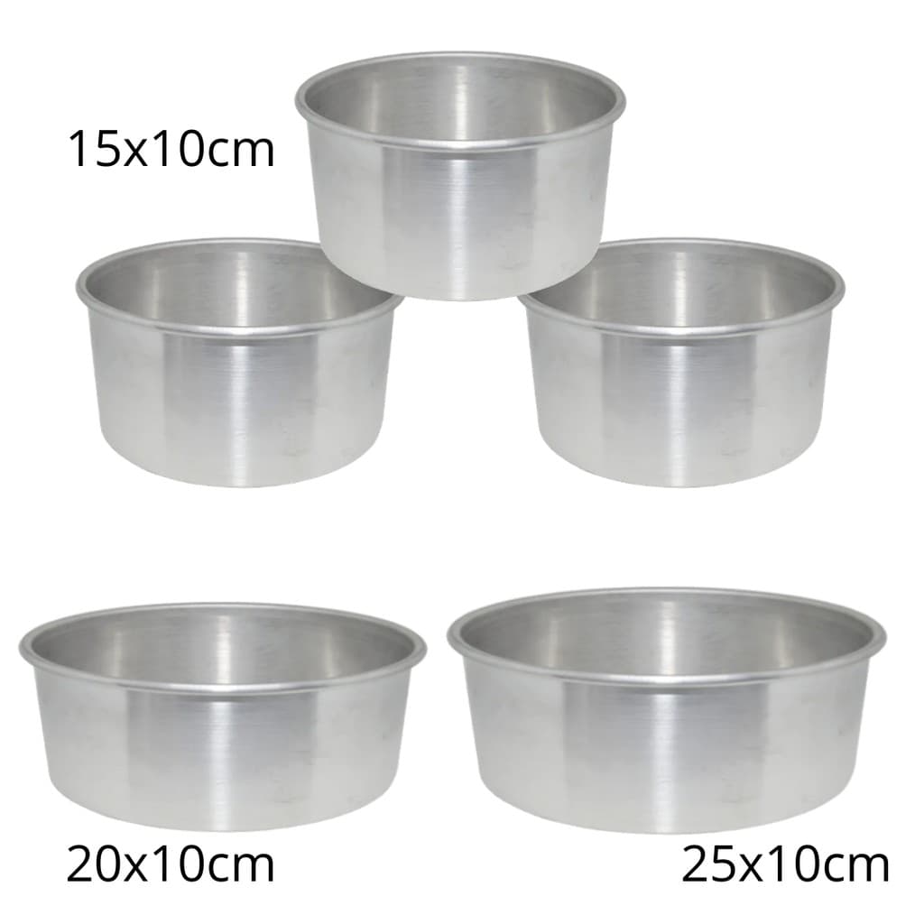 Kit Formas Redondas Altas alumínio (3 pçs 15x10cm + 1 pç 20x10cm + 1 pç 25x10cm)