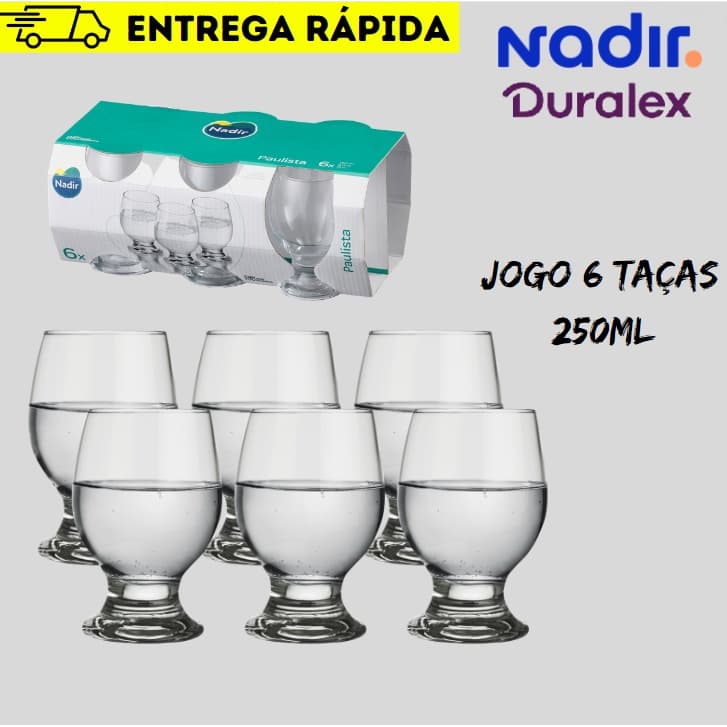 Jogo De Copos De Vidro Com 6 peças 250ml - Paulista Nadir Figueiredo