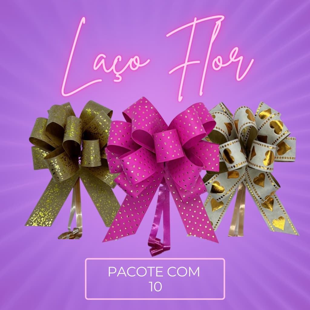 Laço Pronto Para Presente e Embalagem Laços Estampados Flor 10 unidades
