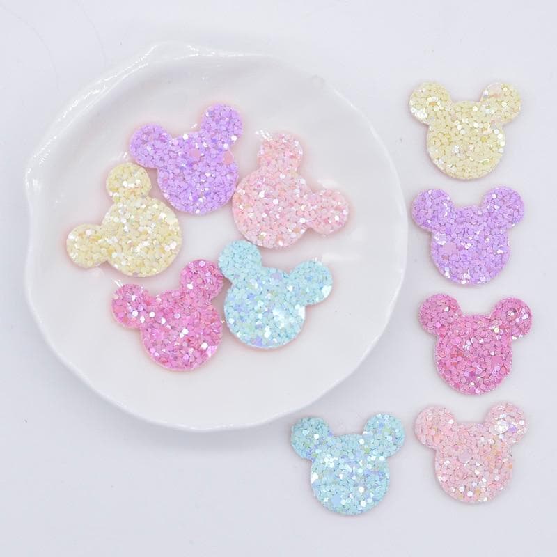 50Pcs 2.4 * 2cm Glitter Mouse Applique para Adesivo de Artesanato DIY Headwear Clip Arco Decoração Acessórios Patches