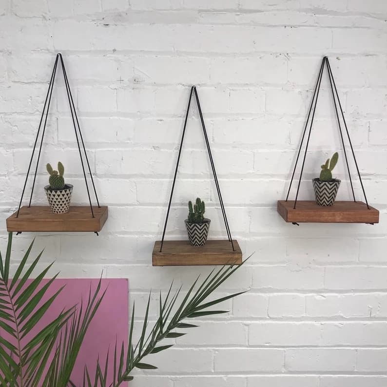 kit 3 Prateleira suspensa para suculentas e decoração