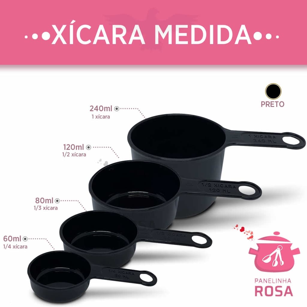 Xicara medida ou medidor na cor preta para a sua cozinha