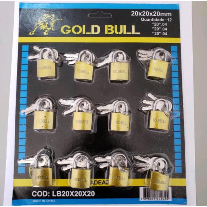 Cartela De Cadeado Com 12 Unidades Com Tamanhos Variados 20mm 25mm 32mm 38mm 50mm