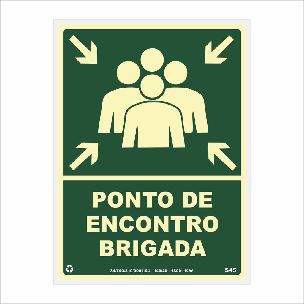 Placa de Sinalização Ponto de Encontro Brigada (Verde)