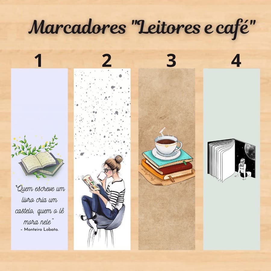 Marcador de página Leitores e café plastificado  com ou sem tassel