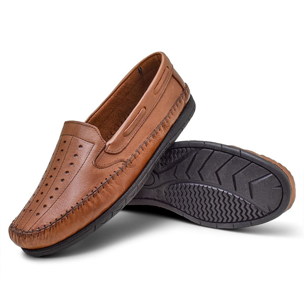 Sapatilhas masculinas estilo casual em couro GR 402 conhaque