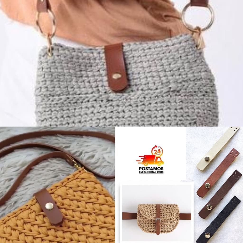 Fecho/Lapela 2.5 x 18  com fechamento de imã em couro ecológico para Bolsas de Crochê  Artesanais