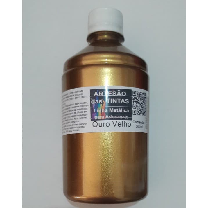 Tinta Ouro Velho Metálica - Tinta Para Arte e Artesanato, gesso - 500Ml