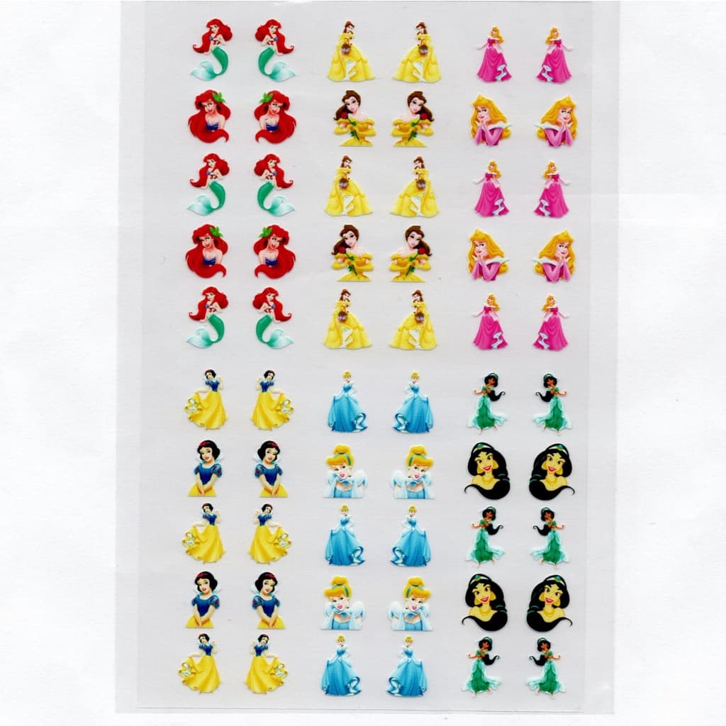 60 adesivos de unha 3D princesas disney PRÉ PRONTO ariel bela aurora branca de neve cinderela jasmine - modelo 344-1