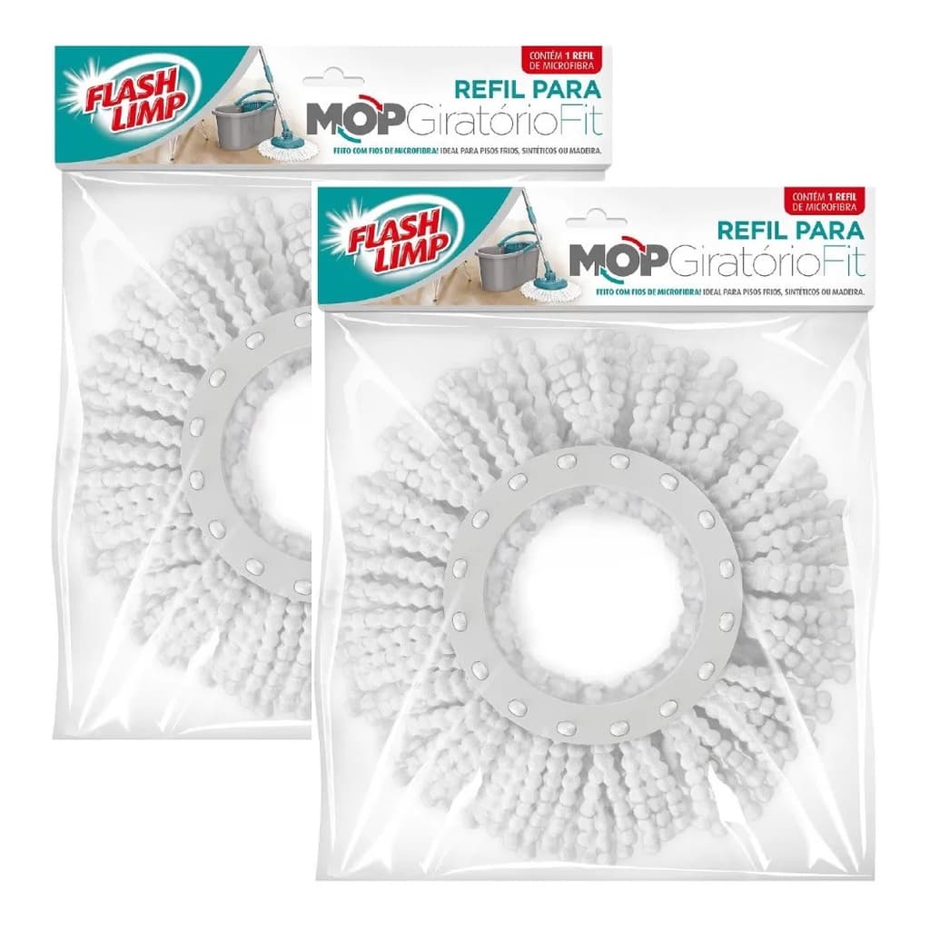 Kit 2 Refil Mop Fit 13,5cm Microfibra para Duas Aguas Fit Esfregão 360 Flash Limp RMOP5011