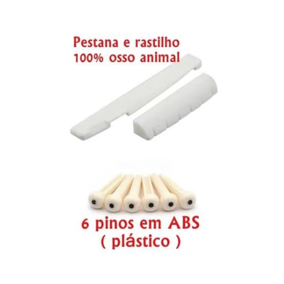 Kit com Pestana Nut e Rastilho 100% Osso animal + 6 Pinos Abs para Violão Aço