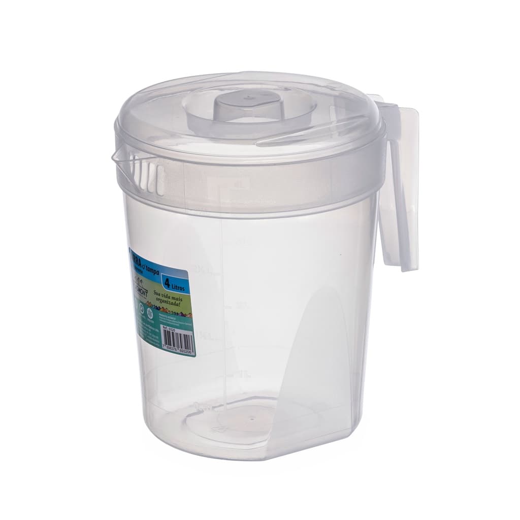 Kit 4 Jarras de Plástico 4L Transparente Com Tampa Alça Água Suco