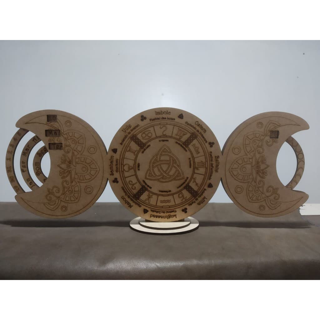 Calendário Roda do Ano wicca bruxaria witch witchcraft year wheel calendar Calendário Permanente e Roda do Ano Triluna Deusa FASES DA LUA MDF