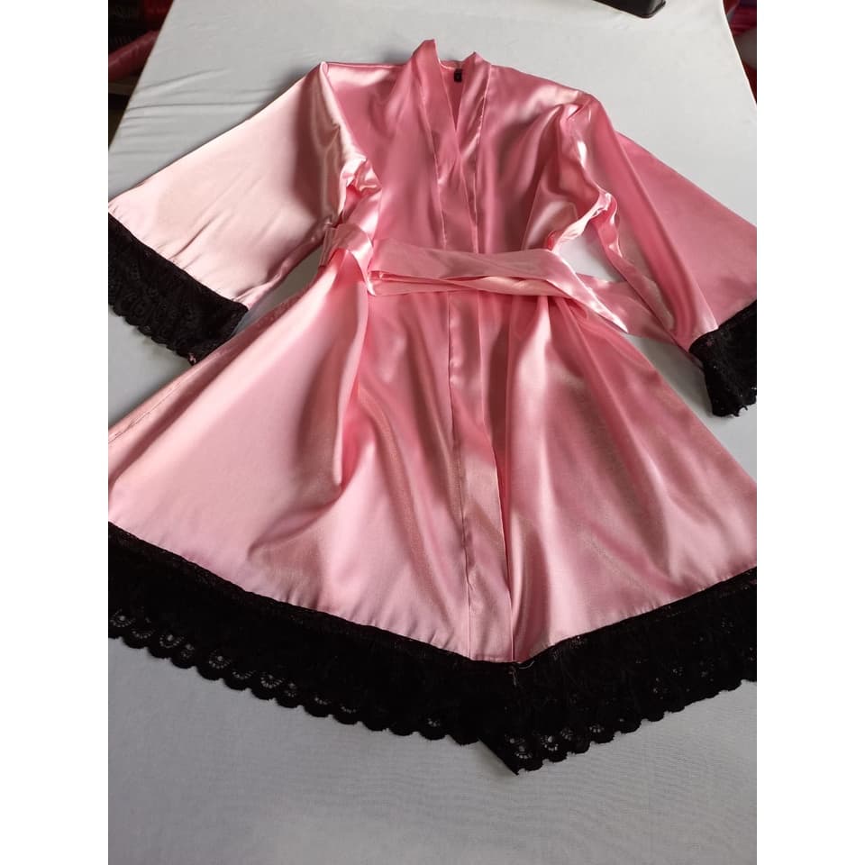 Robe de cetim acabamento em renda luxo Rosé
