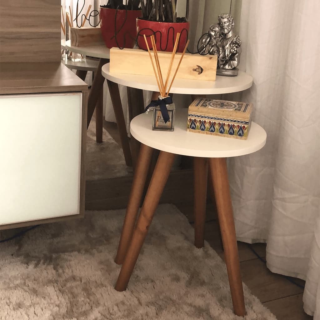 Conjunto 2 Mesas Mesinhas De Canto Com Tamanhos Diferentes E Apoio De Sofá decoração sala quarto Tripé Retro