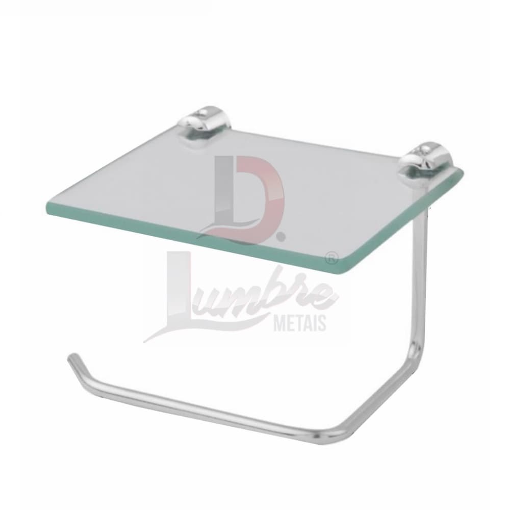 Papeleira Porta Papel Higiénico Com Prateleira De Vidro Para Celular Ou Decoração Para Banheiro (Incolor)