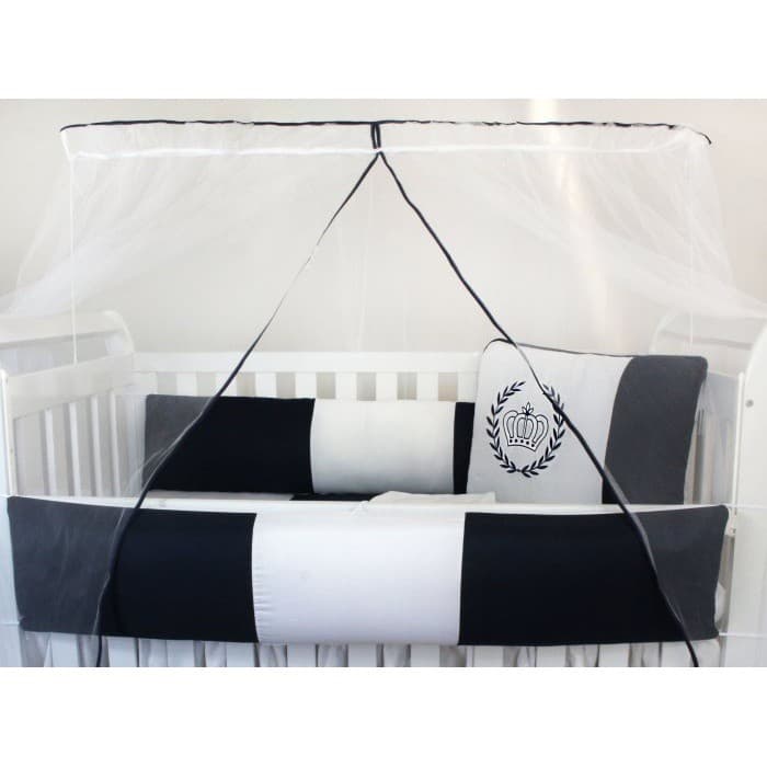 Kit Protetor de Berço Kids com Mosquiteiro Comum 7 peças Realeza Marinho