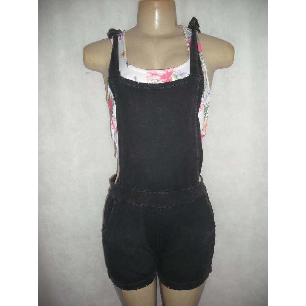 JARDINEIRA PRETA TIE DIE MACAQUINHO ZUC MALHA ALGODÃO TAM M USADO BOM ESTADO