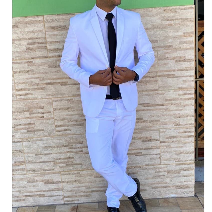 Terno Masculino Slim Branco Gabardine De Luxo - Qualidade - Promoção