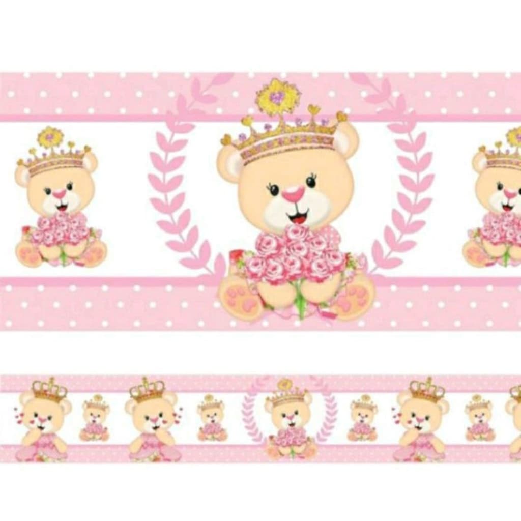 Faixa decorativa papel de parede menina ursinha flores