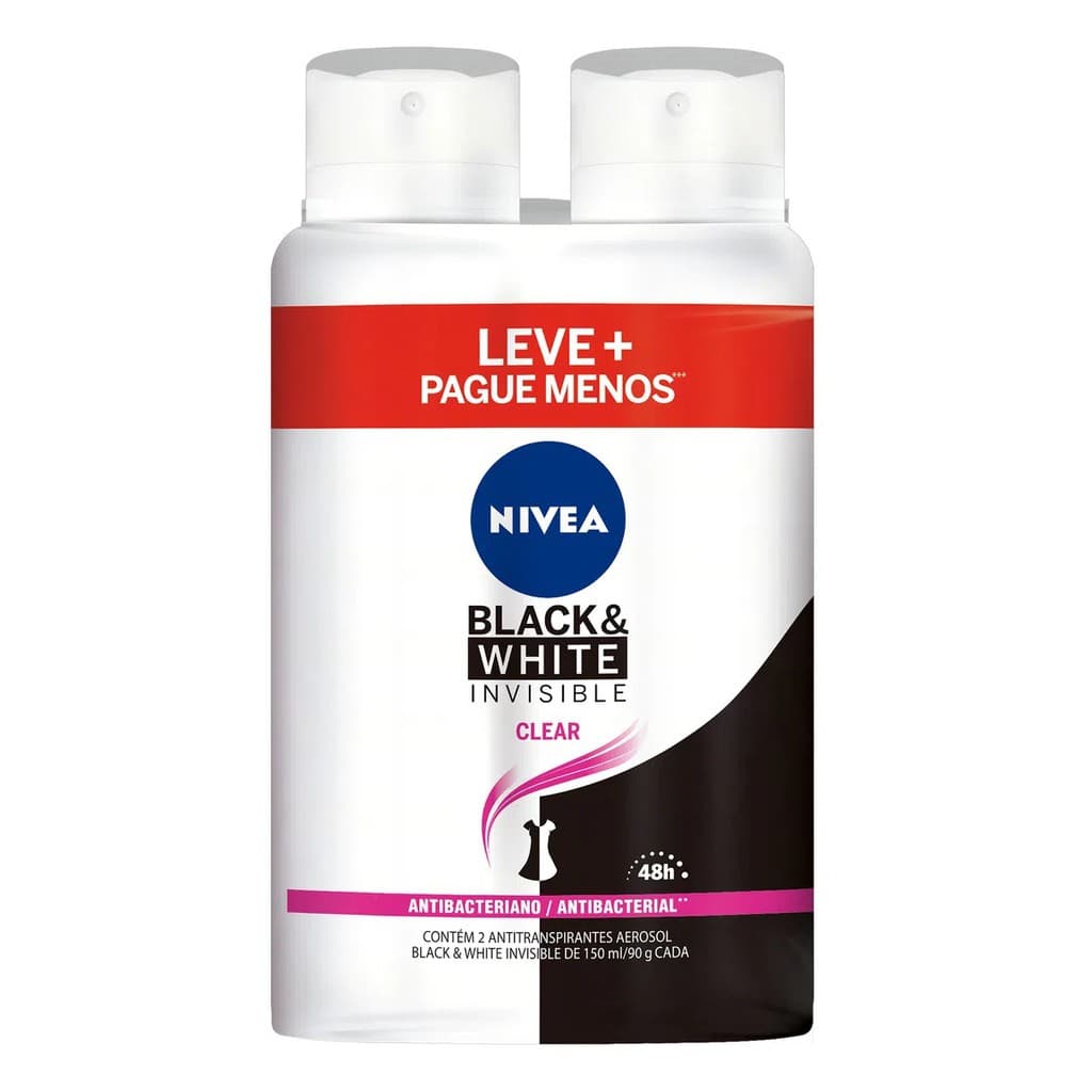 Kit promopack Desodorante Nivea Invisible Black & White Feminino Aerosol 150ml com (02 unidades)