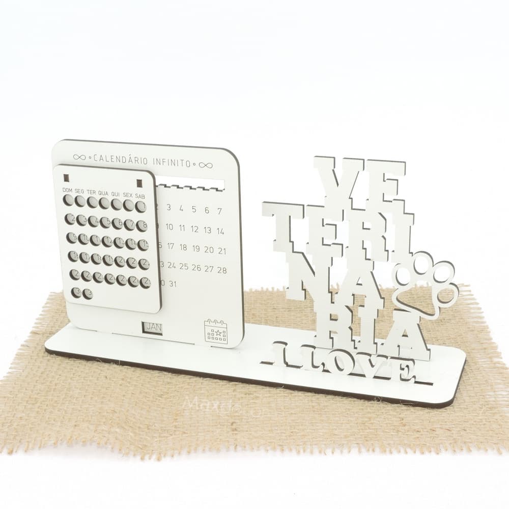 5 Calendário Infinito Personalizado Mdf Branco - Veterinária