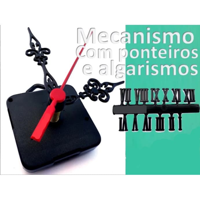 20 unidades - Kit Maquina De Relógio 13mm + Ponteiros Preto ou Branco + Números
