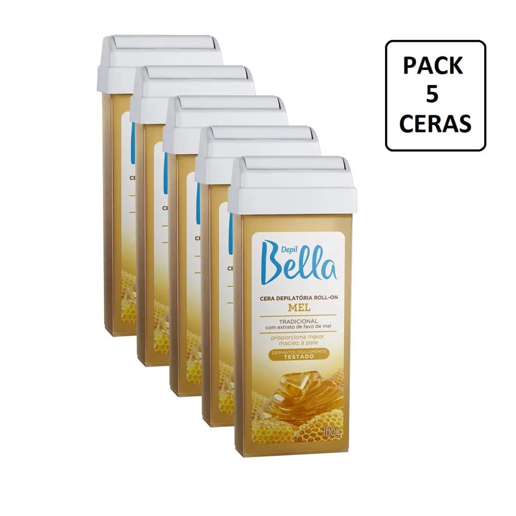 Kit Com 5 Cera Roll On Depil Bella Mel Refil 100g P