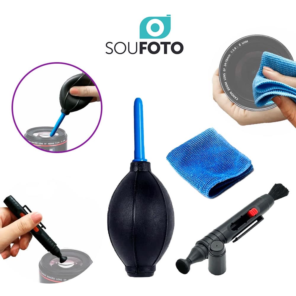 Kit de Limpeza de Lentes, Câmeras, Óculos, Binóculos, Telescópio e Equipamento Opticos em Geral 3 em 1 Sou Foto KLC-001