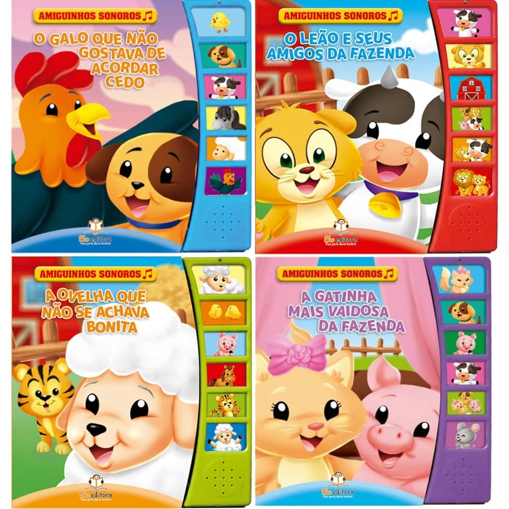 Coleção Amiguinhos Sonoros (4 Livros Diferentes: Gatinha, Ovelha, Galo e Leão)