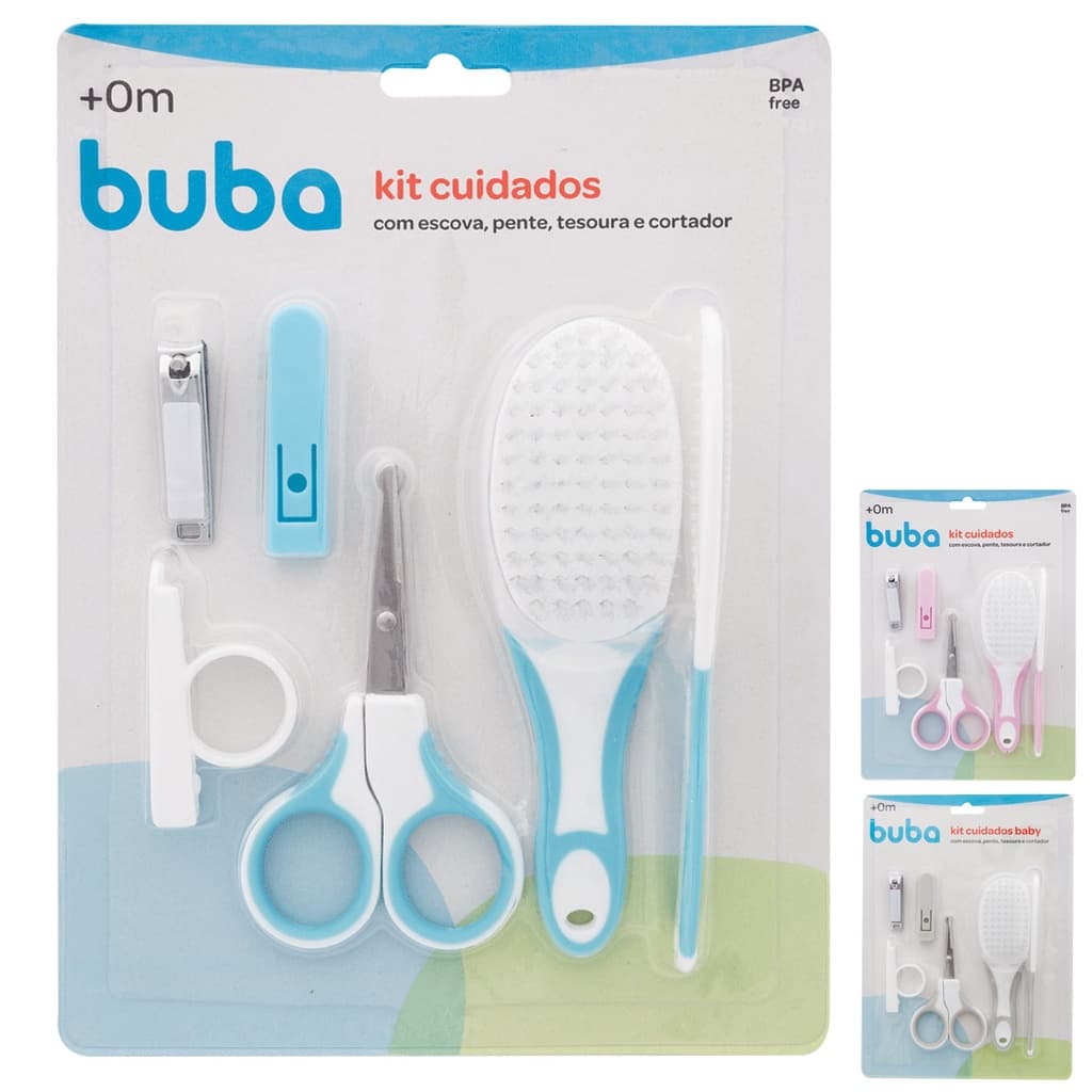Kit Higiene e Cuidados com o Bebe Buba Tesoura Cortador Escova Pente