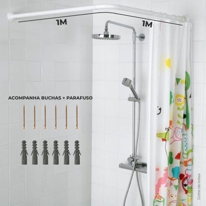 Porta Cortina Banheiro Box Varão Tubo Curvo Em L Provador Pia Arara