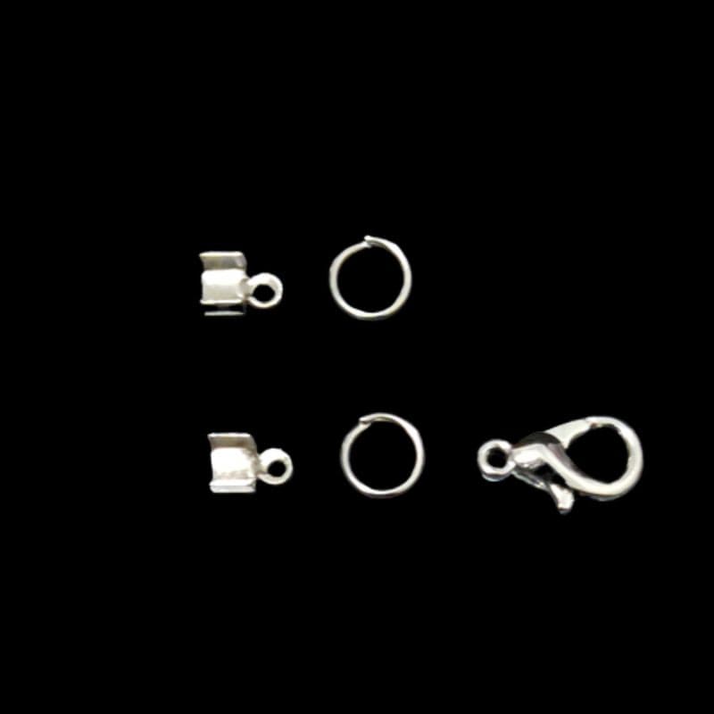 kit 50pçs TOTAL em  NÍQUEL sendo Terminal + Argolinha +Fecho Lagosta p/bijuterias Artesanato com Miçangas Contas