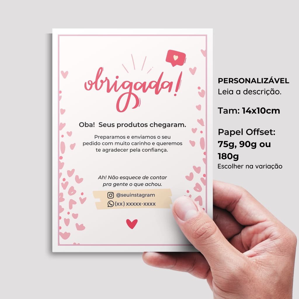 100 ou 50 Carta de Agradecimento ao Cliente Personalizada Unbox 14x10 Cartão para loja, ecommerce, empresa, Panfleto