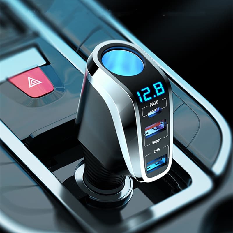 OZiO 3 Em 1 Soquete Porta USB Dupla Carregador De Carro Tipo C PD Carregamento Rápido Isqueiro De Automóveis Acessórios