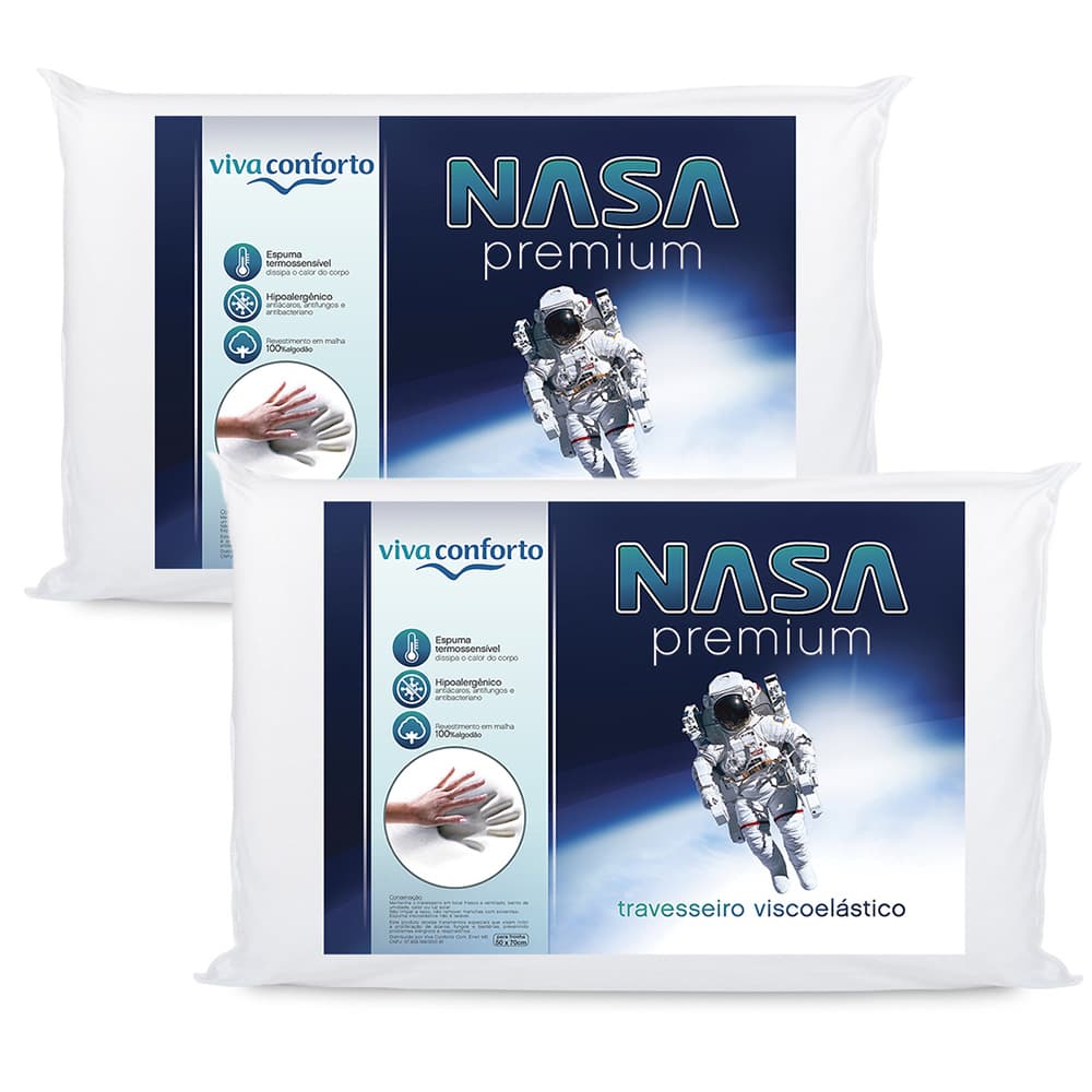 Kit 2 Travesseiros Nasa Premium Viva Conforto D40 Original Hipoalergênico Antiácaro Altura 10cm