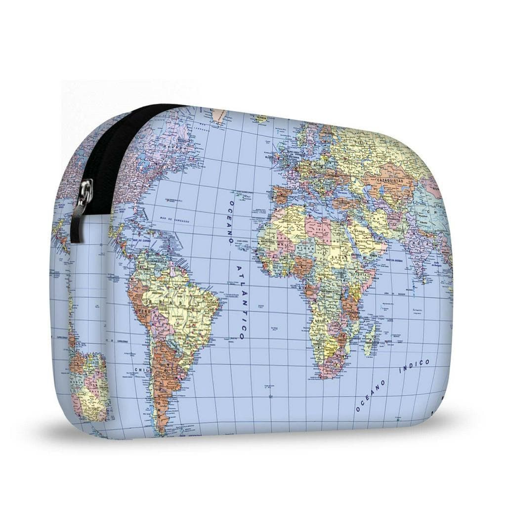 Bolsa Feminina Necessaire de em Neoprene  ISOPRENE - Mapa Mundi - Mapa Mundi Azul Mapa Mundi Preto Mapa Mundi Rosa
