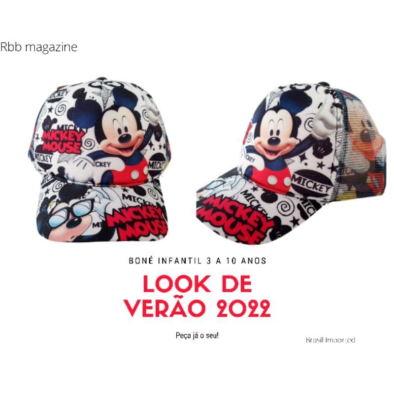 Boné infantil menino Mickey estampado- para crianças de 3 a 8 anos