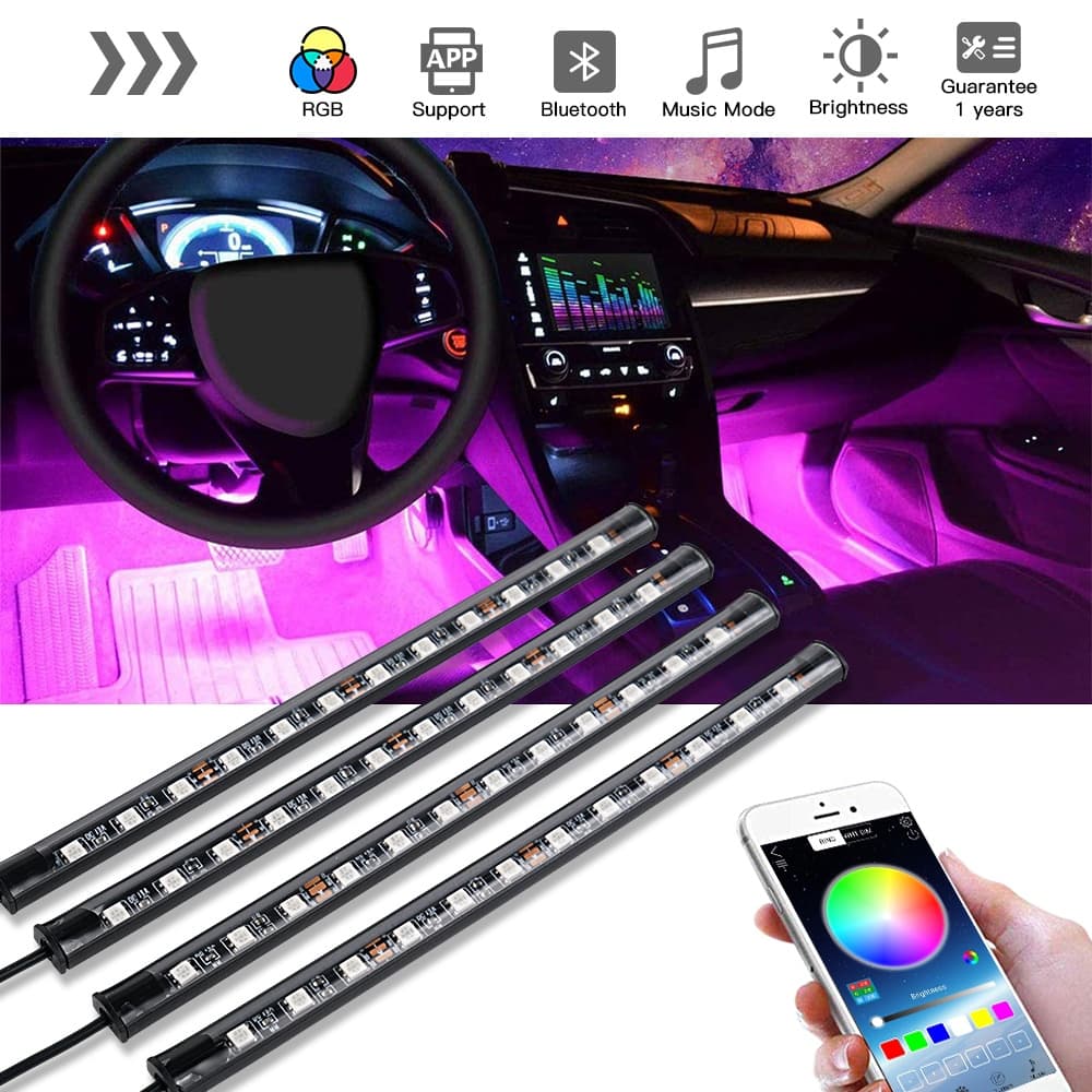 72 LED RGB Veículo Interior Atmosfera Tira De Luz Decorativa Pé Lâmpada Com USB Controle Remoto Sem Fio Música Vários Modos De Neon Conduzida
