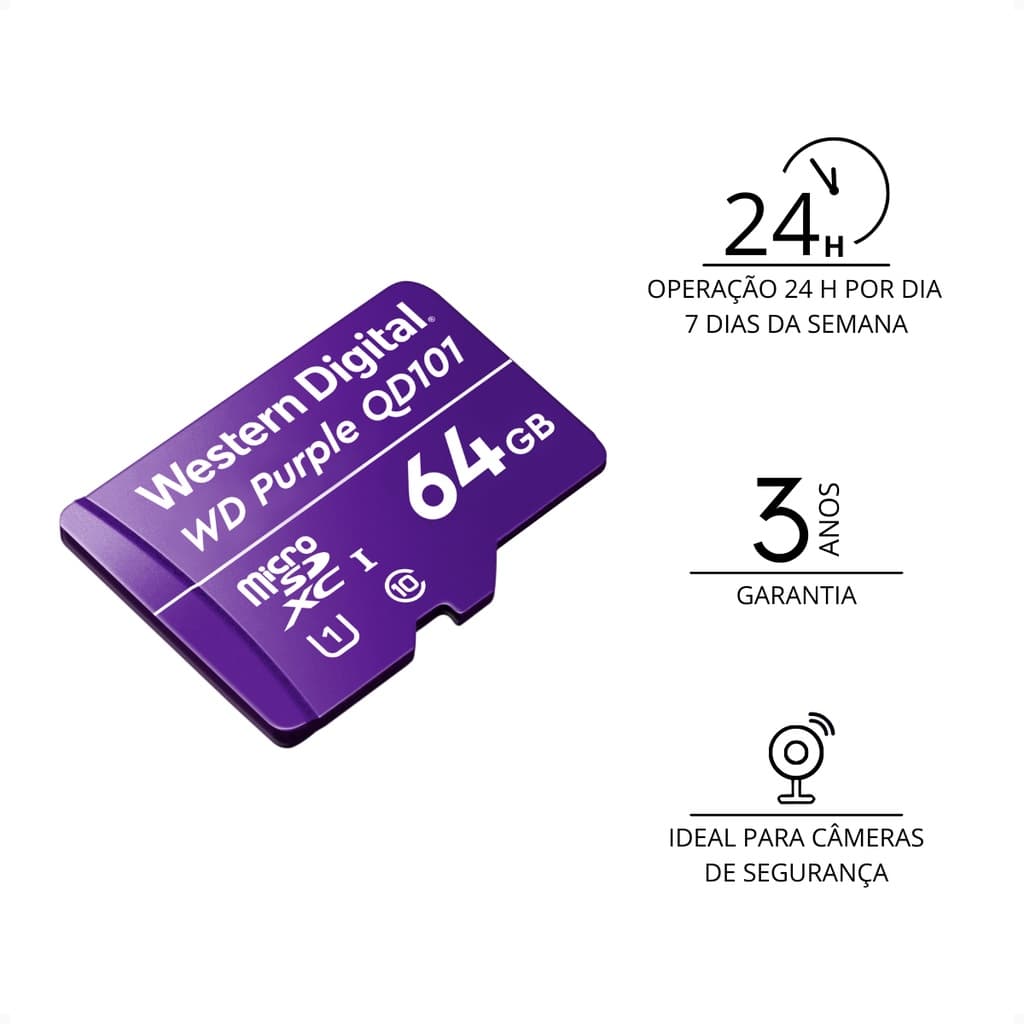 Cartão de Memória Micro Sd 64gb Classe 10 Wd Purple Intelbras