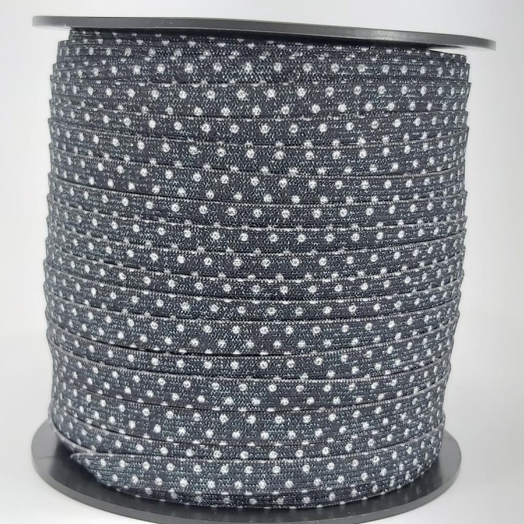 100 metros Elástico Lurex Especial 7mm Poá Grafite Branco 3704 100 284A30